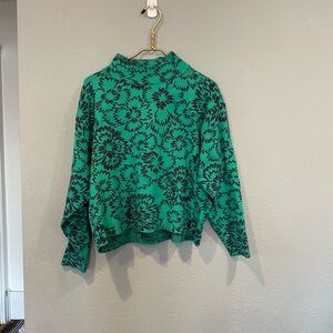 Maeve Green Boxy Blouse with Mandarin Collar